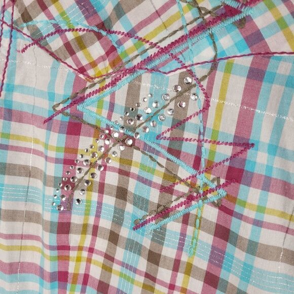 L ARIAT embroidered metallic snap plaid WESTERN RODEO PINK SILVER shirt LARGE - Picture 11 of 15